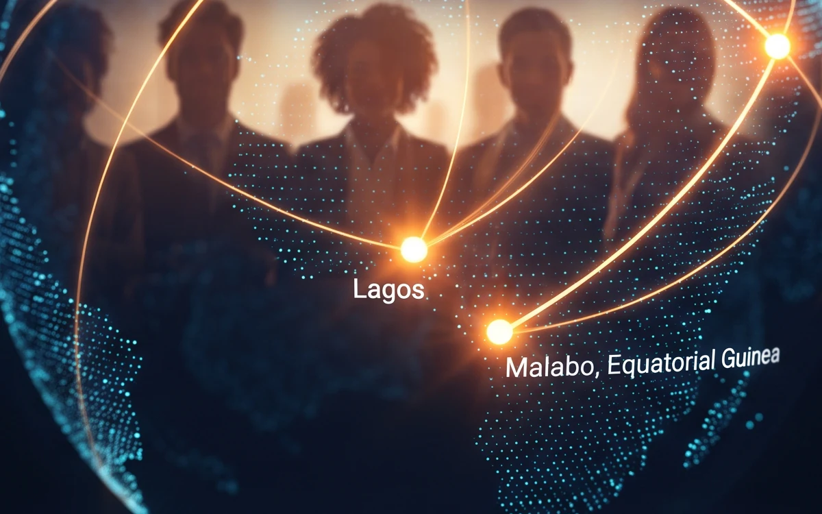 Globo digital con Lagos destacada en una red luminosa
